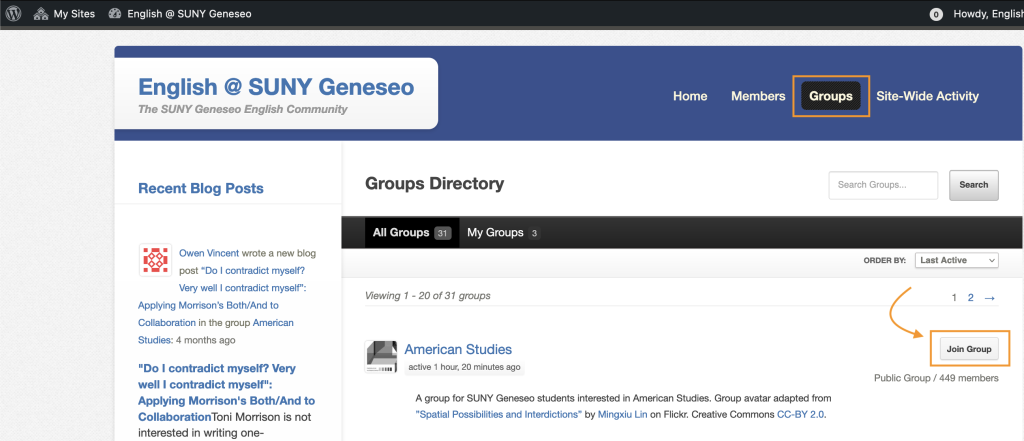 Groups directory showing button to join a group